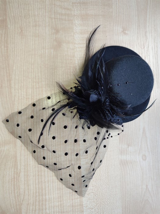 Шляпка - вуалетка с цветком, черная - фото 10009