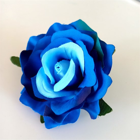 Заколка для волос, брошь Роза крупная, сине-голубая - фото 10381