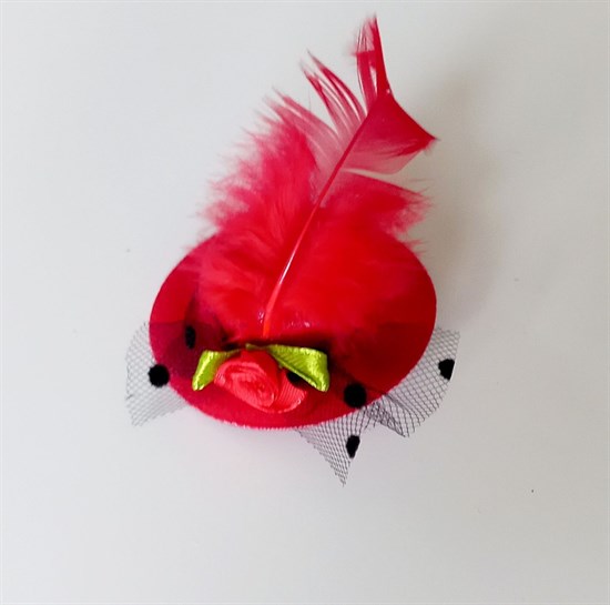 Мини - шляпка на одной заколке, красная, диаметр 6 см - фото 10636