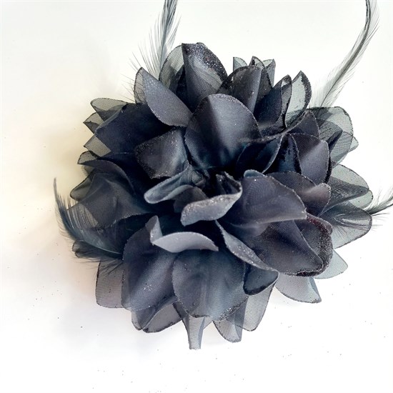 Цветок брошь с резинкой и заколкой, черный - фото 10705