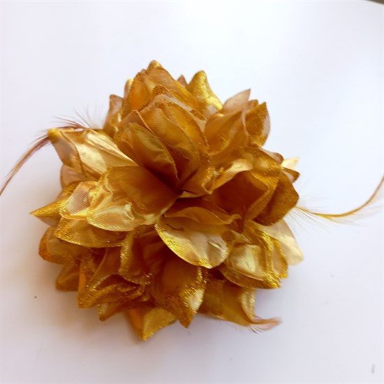 Цветок брошь с резинкой и заколкой, золотистый - фото 10716