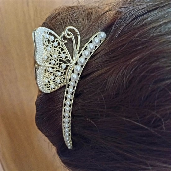 Краб для волос, в форме бабочки со стразами - фото 10775