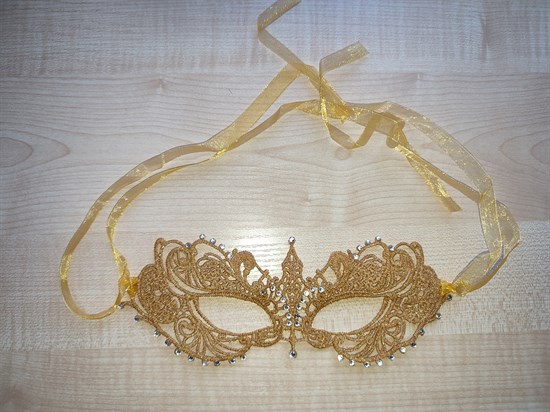 Карнавальная венецианская маска со стразами, золотистая - фото 11202