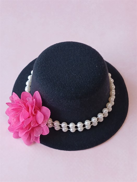 Шляпка на заколках Элегант, Черная шляпка, малиновый цветок - фото 11474
