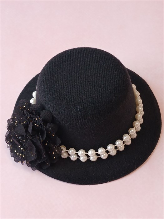 Шляпка на заколках Элегант, Черная шляпка, черный цветок - фото 11482