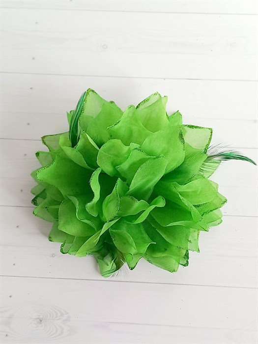 Цветок брошь с резинкой и заколкой, зеленая - фото 11562