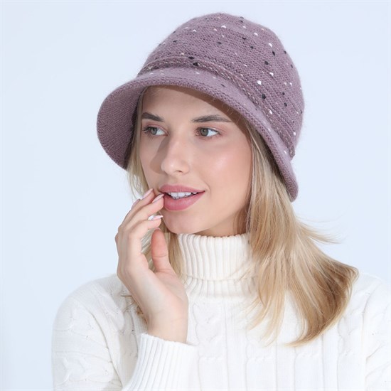 Шапка - шляпа с полями с крапинками, фиолет матовый - фото 11639