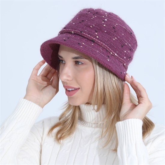 Шапка - шляпа с полями с крапинками, слива - фото 11650