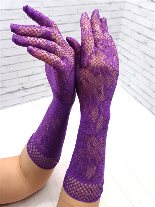 Перчатки "Сеточка" длинные с рисунком, фиолетовые - фото 12384