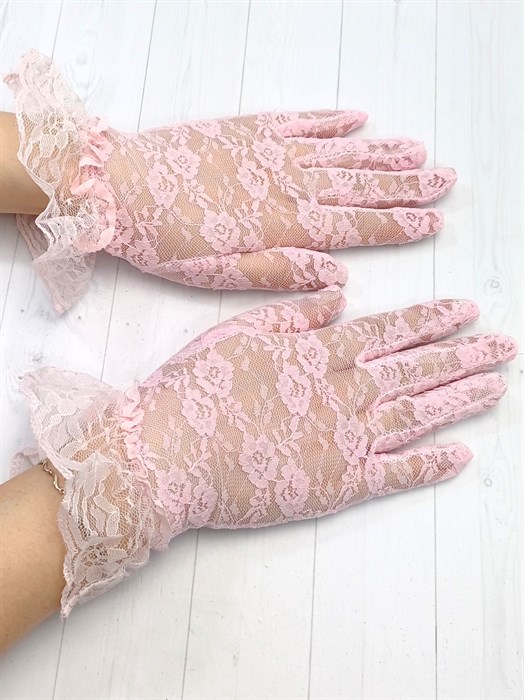 Перчатки гипюровые с оборкой, розовые - фото 12427