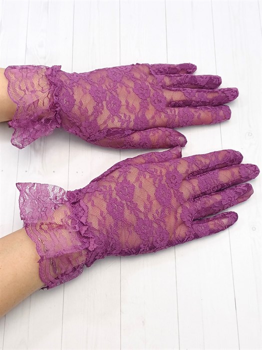 Перчатки гипюровые с оборкой, фиолетовые - фото 12430