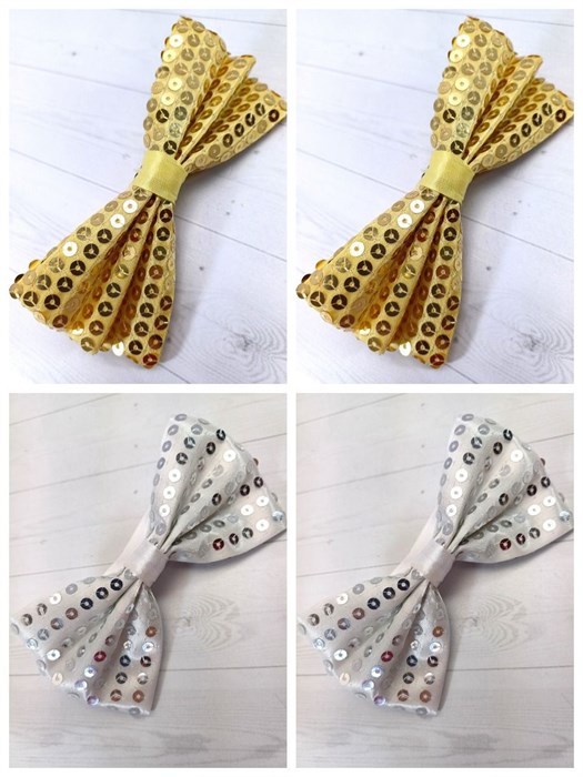 Комплект 4 шт, Галстук-бабочка с пайетками, серебристая и золотистая 512-15-м4