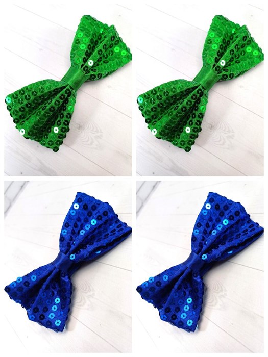 Комплект 4 шт, Галстук-бабочка с пайетками, зеленая и синяя 512-21-м4