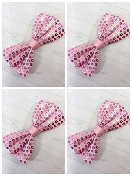 Комплект 4 шт, Галстук-бабочка с пайетками, розовая 512-24-м4