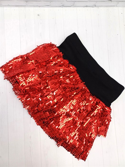 Юбка с пайетками с двумя ярусами, красная 856-09