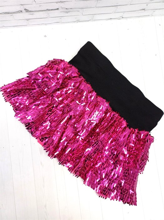 Юбка с пайетками с двумя ярусами, малиновая 856-07