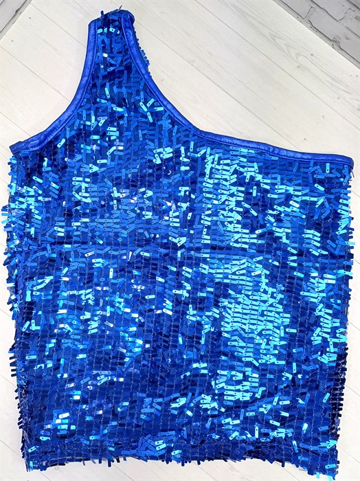 Косая майка с пайетками, синяя 856-13