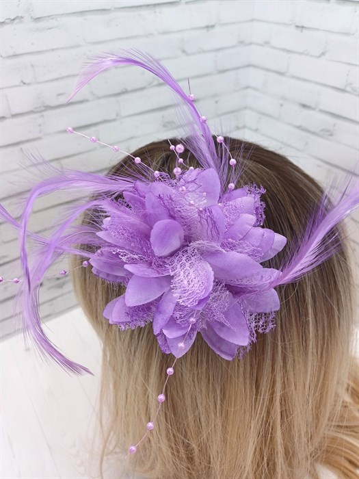 Цветок на заколке с бусинками, фиолетовый - фото 13319