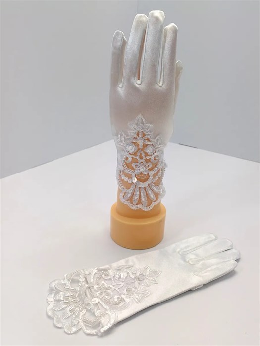 Детские перчатки с ажурной вставкой на 8-14 лет, белые 218-9