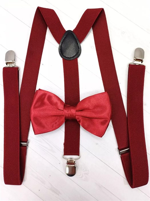 Подтяжки с бабочкой однотонные, бордовые 532-77