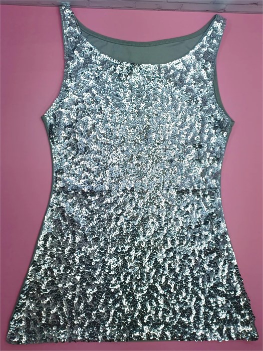 Майка/Туника с пайетками, серебристая 856-М22