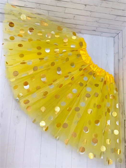 Юбка фатиновая в золотистый горох, желтая 75683-04