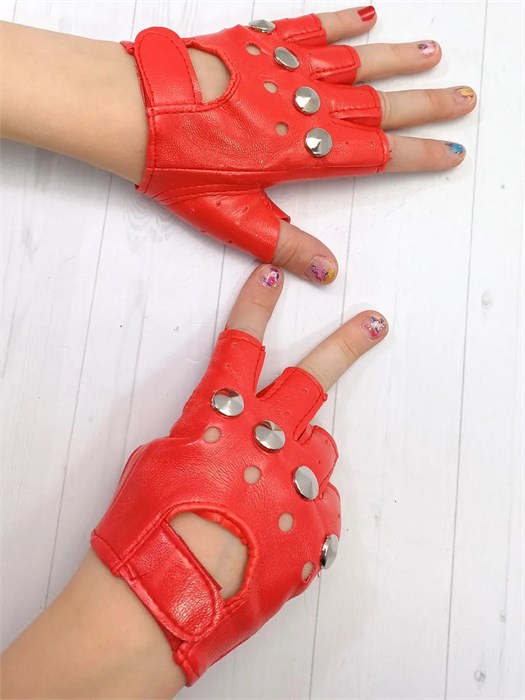 Митенки с заклепками, красные для подростков на 9-15 лет 212-06