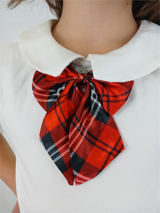 Галстук-бабочка с узором красная клеточка для девочек 536-1