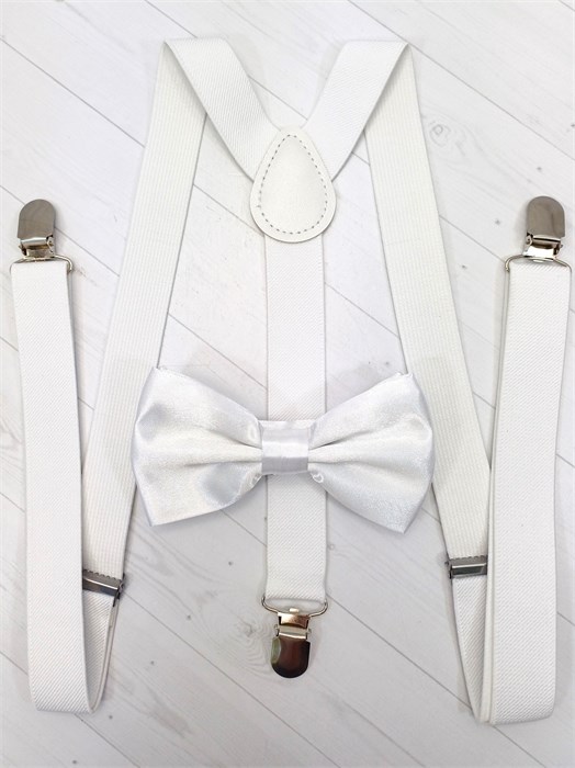 Подтяжки с бабочкой однотонные, белые 532-10