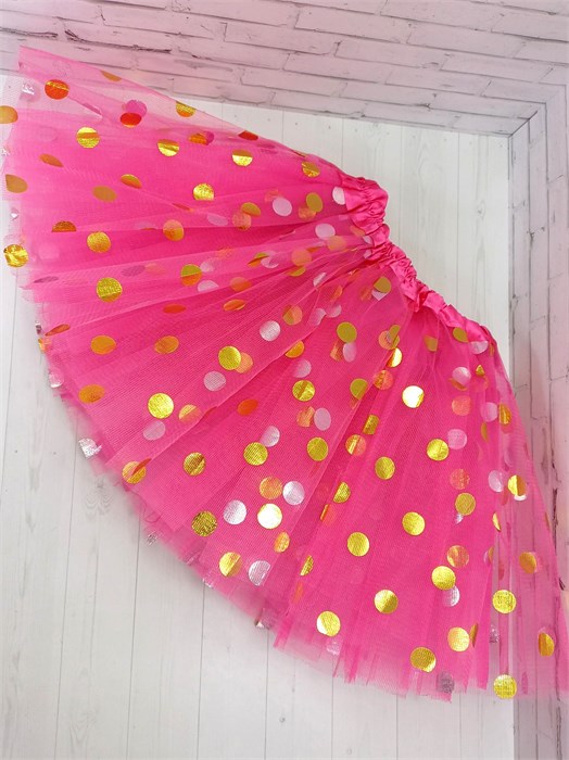 Юбка фатиновая 30 см в золотистый горох, малиновая 75683-09-30