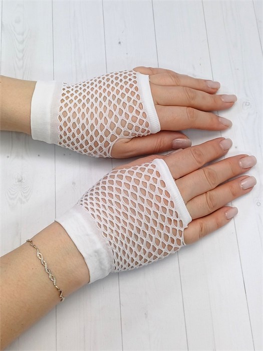 Митенки короткие сеточка, белые 209-1