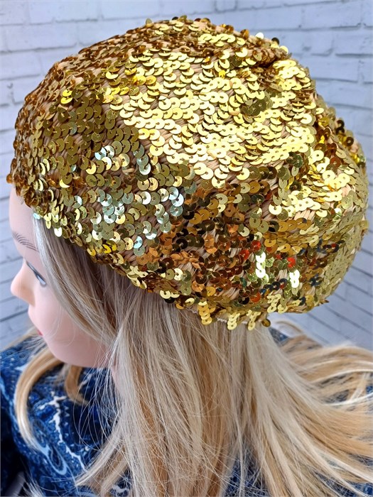 Карнавальный берет с пайетками, золотистый 316-3