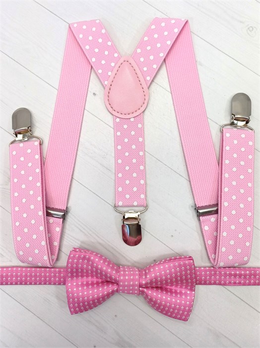 Подтяжки "Горошек" с бабочкой, розовые, детские 518-1