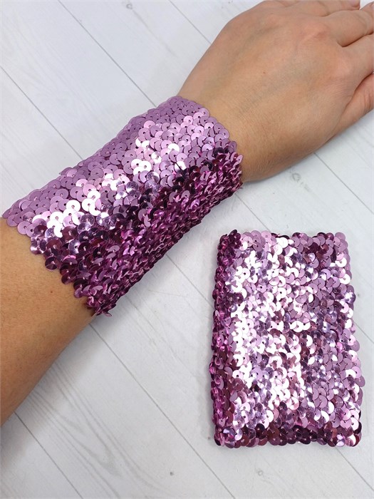 Комплект из 2-х браслетов с пайетками/блестками, широкий, бледно-розовый 439-26