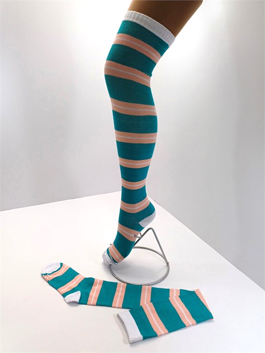 Гольфы высокие новые, бирюзовые розовые белые полоски 704-11