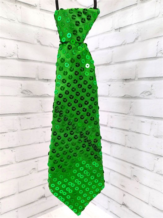 Галстук с пайетками 25 см, зеленый 514-53
