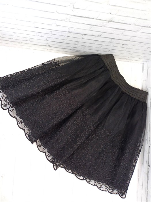Юбка с вышивкой с подкладом, черная, 39 см 955-23