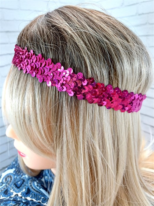 Повязка на голову с пайетками, малиновая 318-06