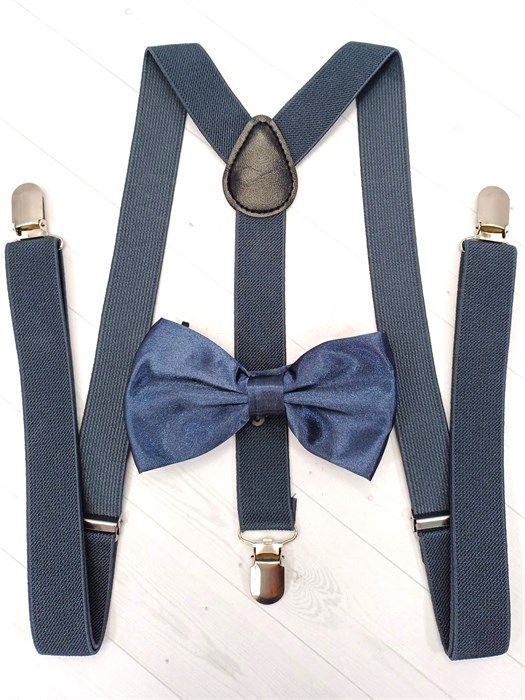 Подтяжки с бабочкой однотонные взрослые, темно-серые 532-80