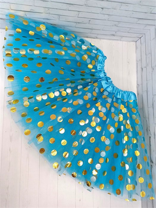 Юбка фатиновая в золотистый горох, голубая 40 см 75683-10-40