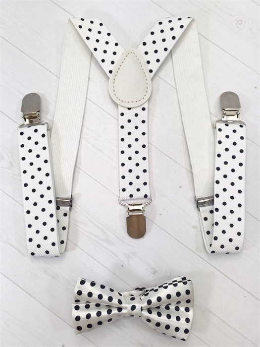 Подтяжки "Горошек" с атласной бабочкой, белые, детские 518-14