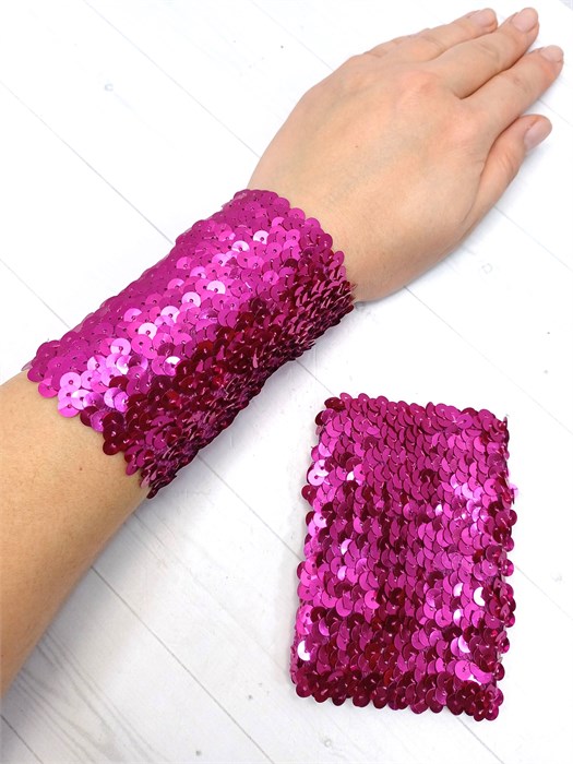 Комплект из 2-х браслетов с пайетками/блестками, широкий, малиновый 439-51