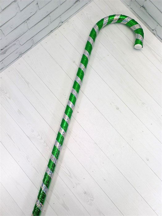 Трость новогодняя, зеленый с серебристым, 95 см 612-15-95