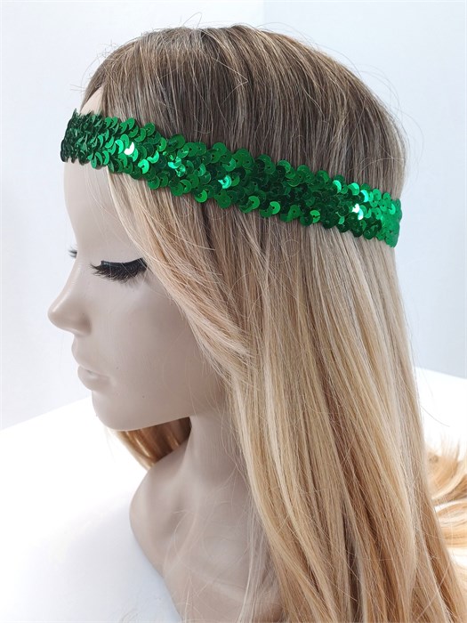 Повязка на голову с пайетками, зеленая 318-10