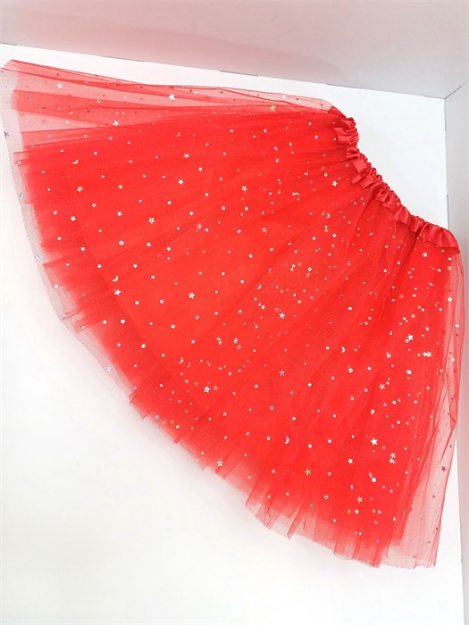 Юбка со звездочками с подкладом 40 см, красная 717-зв-5