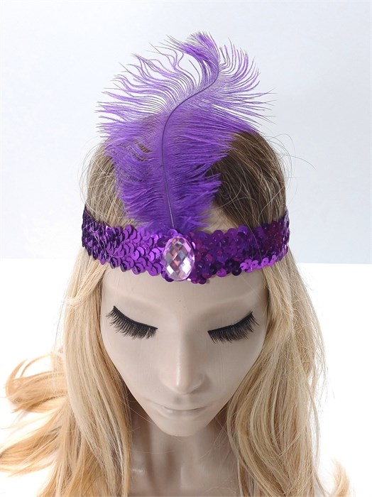 Повязка на голову с пером, фиолетовая 318-11