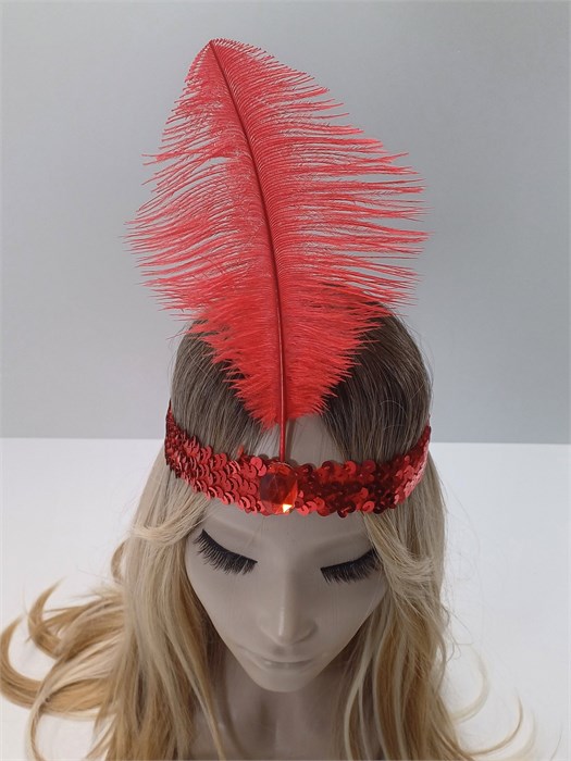 Повязка на голову с пером, красная 318-12