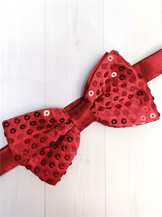 Галстук-бабочка двухслойная, объемная с пайетками, бордовая 458-01