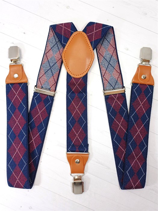 Подтяжки Ромб бордово-синие с рыжим, взрослые 535-90