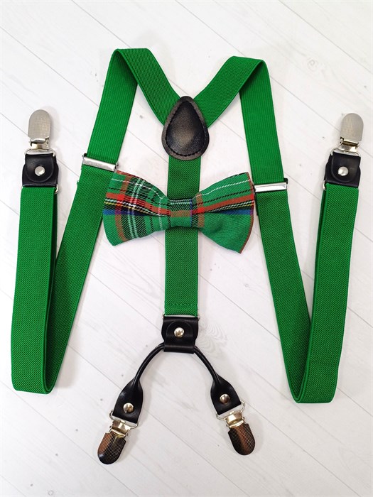 Подтяжки 4 зажима с бабочкой с рисунком, зеленые 800-17